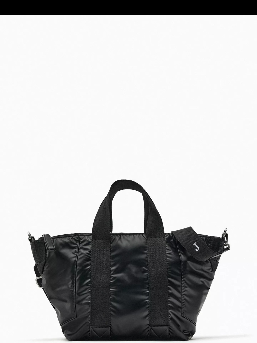 Zara Black Quilted Nylon Duffel Tote with Strap